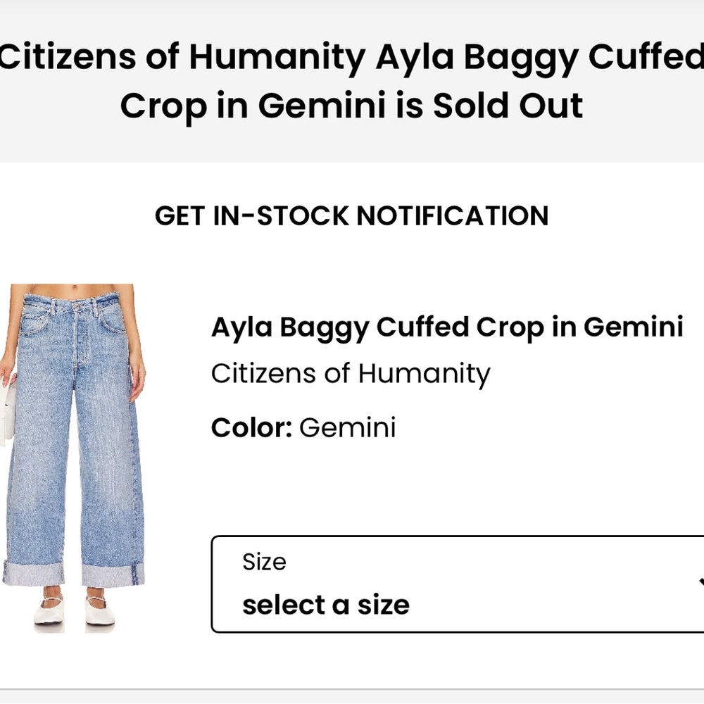 Ayla Baggy Cuffed Crop Citizens Of Humanity Denim Jeans